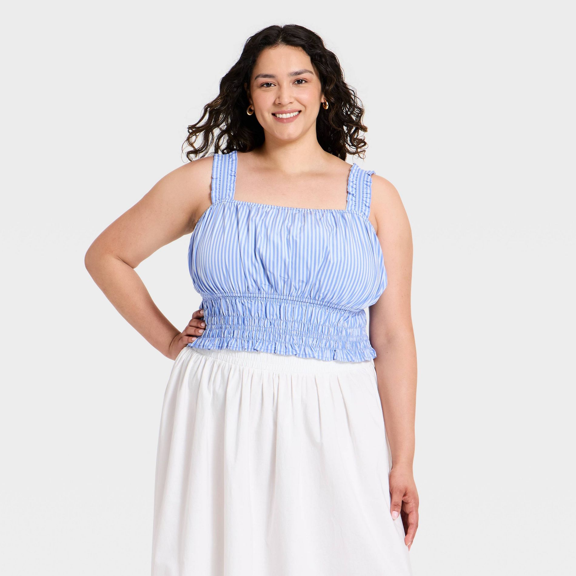 Women's Smocked Tank Top - Ava & Viv™ Blue/White Striped