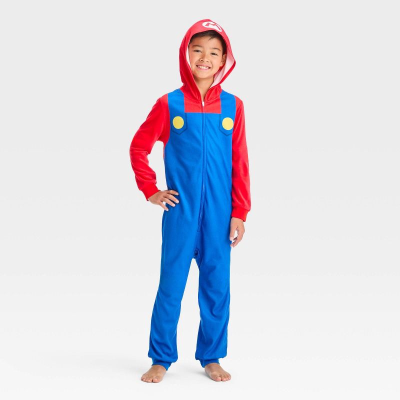 Boys&#39; Super Mario Uniform Union Suit - Red/Blue, 1 of 4