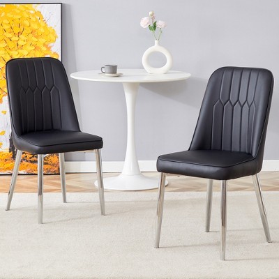 AZL1 Life Concept Accent Chairs 2 Modern Dining Chairs, Smooth PU Leather Backrest and Metal Legs for a Comfortable Experience, Black, 16.3"*17"*35"