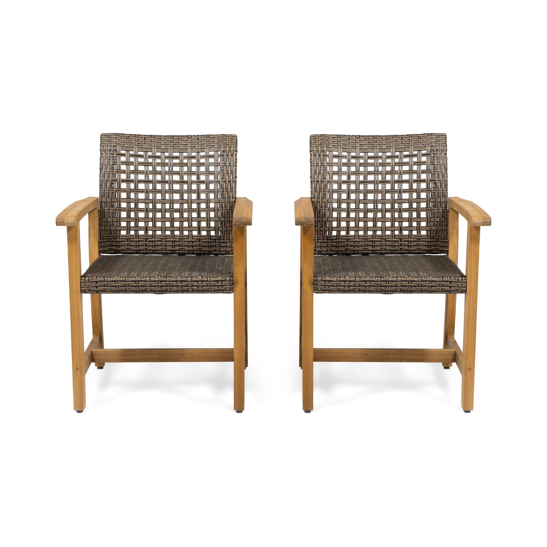 Gulches Acacia Wood & Polyethylene Rattan Dining Chairs (Set of 2) 400lbs Capacity, Weather-Resistant Wicker Design, 26.25"W x 23.75"D x 33.75"H