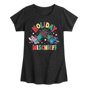 Girls' - Lilo and Stitch - Holiday Mischief Christmas Fitted Short Sleeve Graphic T-Shirt - 1 of 4