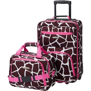 Rockland Fashion Softside Upright Luggage SetExpandable Pink Giraffe 2-Piece (14/19) - 1 of 4