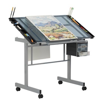 Canvas & Color Drawing Craft Station Silver/Blue Glass - Studio Designs: Mid-Century Modern, Adjustable Tilt, Steel Frame