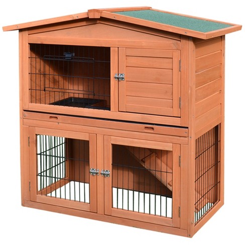 Pawhut 40 Wooden Rabbit Hutch Bunny Cage Small Animal House With No Leak Tray Ramp Weatherproof Roof For Outdoor Target