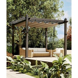 Outdoor Aluminum Pergola, Metal Freestanding Shelter with Adjustable Sun Shade Canopy, Reinforced Frame Outdoor Shelter for Patios - 1 of 4