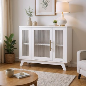 Buffet Cabinet, 36" Sideboard Buffet Storage Cabinet with Adjustable Shelves and Fluted Glass Door, Modern Coffee Bar, - 1 of 4