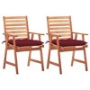 vidaXL 2X Patio Dining Chairs with Cushions - Solid Acacia Wood, Wine Red, Outdoor/Garden/Terrace Furniture, 22x24.4x36.2 Inch - 2 of 4