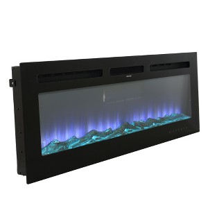 CLIHOME Black Recessed/Wall-Mounted Electric Fireplace with 12-Flame Colors, Heater, Remote Control, Logs and Crystals - 1 of 4