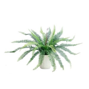 Nearly Natural 16-in Artificial Boston Fern Plant in Decorative Cement Planter - 1 of 4