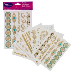Metallic Temporary Tattoos - Six Sheets of Gold and Silver Bohemian Henna Tattoo (Series 2) - 1 of 2