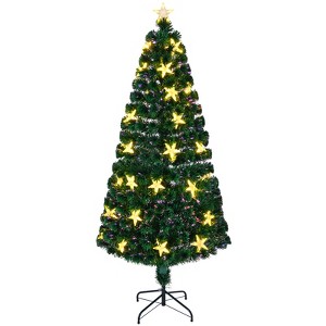 Racxily Pre-lit Fiber Optic Christmas Tree, Color Changing Artificial Spruce with Star & Metal Stand - 1 of 4