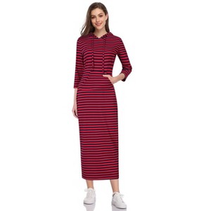 BLUEMING Womens 3/4 Long Sleeve Maxi Hoodie Dress Casual Pocket Slim Pullover Sweater Dress Travel Outfits - 1 of 4