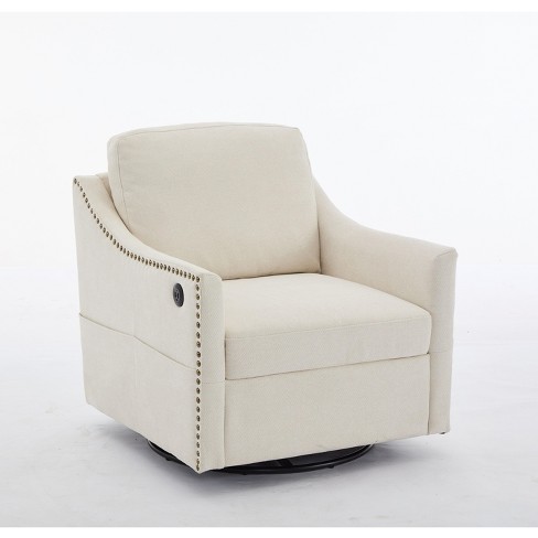 NicBex Glider Rocking Chair Upholstered Swivel Recliner Chair with High Backrest and pocket Modern Rocking Chair Nursing Chair for Bedroom Cream White