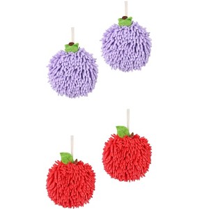 REGALWOVEN Soft Absorbent Fluffy Chenille Ball Bathroom Hand Towels with Wall Hook 4 Pack - 1 of 4