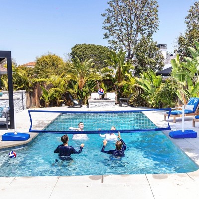 Elite Adjustable Blue and White Pool Volleyball Game Set