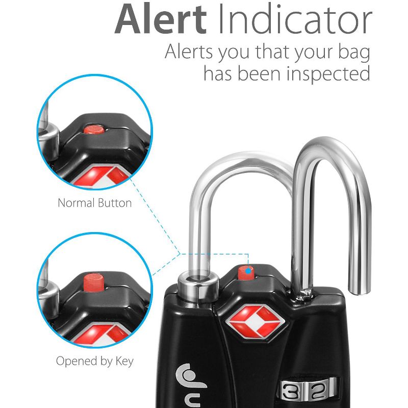 Fosmon TSA Accepted Luggage Lock with 3-Digit Combination and Open Alert Indicator, 4 of 5