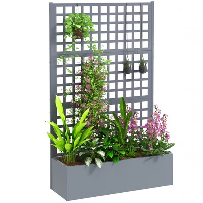 Outsunny Metal Planter Box with Trellis, Drain Holes