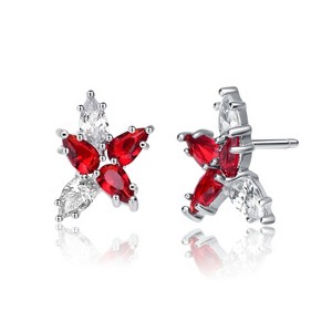 Guili Elegant Ruby Red Stud Earrings with White Gold Plated Sterling Silver and Brilliant Cubic Zirconia for a Bold and Sophisticated Look - 1 of 3