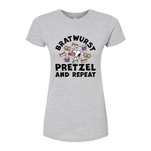 Women's - Peanuts - Bratwurst Pretzel And Repeat Snoopy Fitted Graphic T-Shirt - 1 of 4
