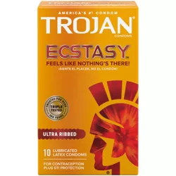 Trojan Ultra Ribbed Ecstasy Ultrasmooth Lubricated Condoms - 10ct