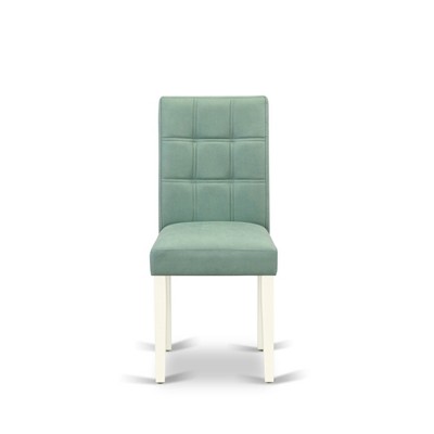Linen White Round Table with Willow Green Faux Leather Chairs