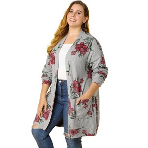 Agnes Orinda Women's Plus Size Lightweight Open Front Knit Floral Cardigans - 1 of 4