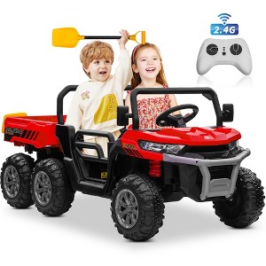 24V 2 Seater Ride on Car Dump Truck, 4WD Powerful Kids UTV w/2.4G Remote, 3 Adjustable Speed, Bluetooth Music, Spring Suspension - 1 of 4