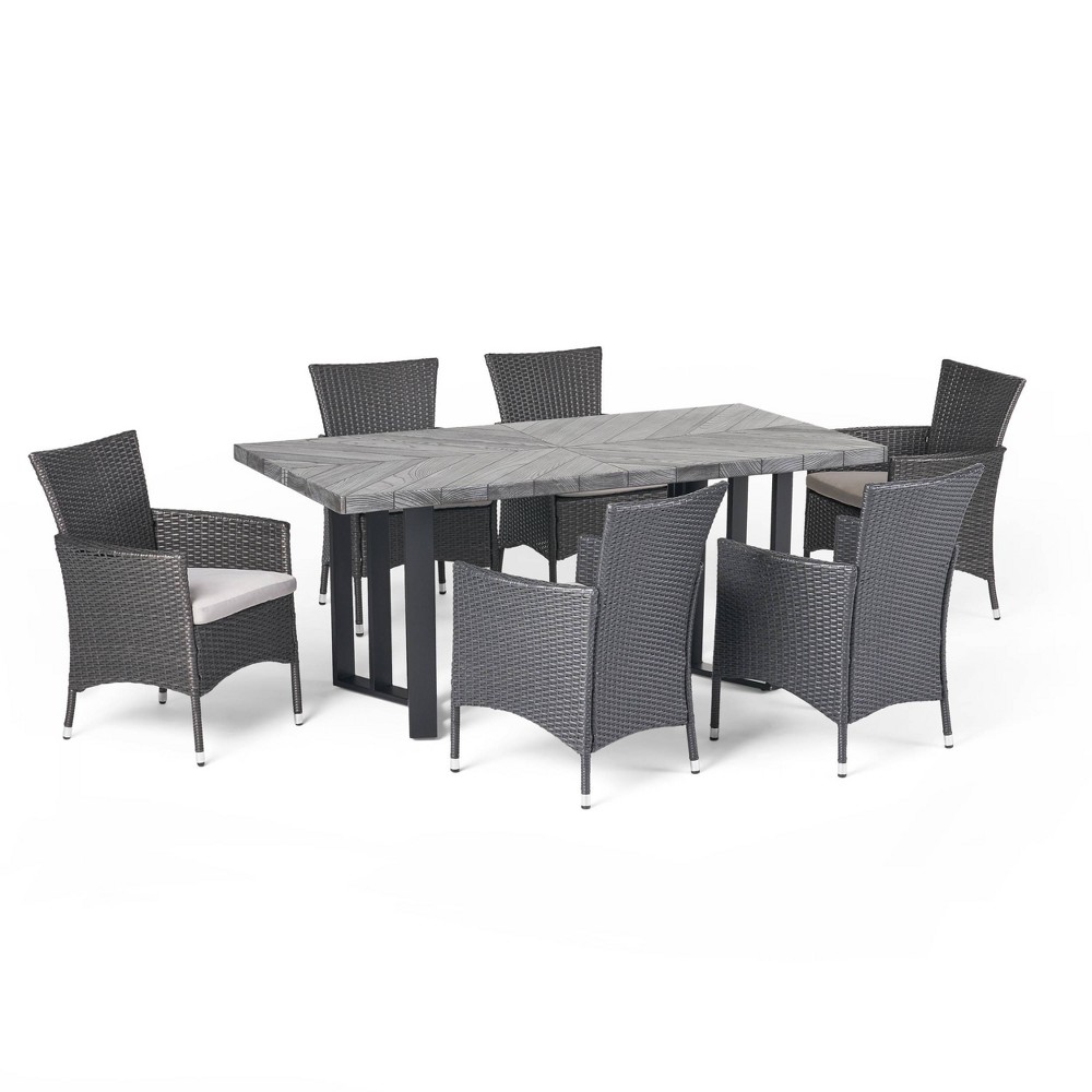 Taylor 7pc Wicker & Lightweight Concrete Dining Set – Gray/Silver – Christopher Knight Home  – Patio​