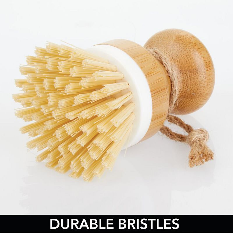 mDesign Bamboo Non-Scratch Dish Scrubber Cleaning Brush, 2 Pack, 4 of 6