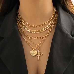 HTUTWOO Love, Cross and Letter Multilayer Necklaces, Stacking Pendant Necklaces, Jewelry Gift for Women - 1 of 4