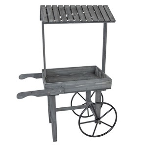 Sunnydaze Rustic, Vintage Flower Cart Display Stand Candy Cart with Wheels for a Wedding, Party, or Event - Gray - 1 of 4