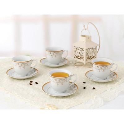Gold Floral Design Porcelain Tea-Coffee Set for Four