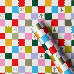 30” 25 sq ft Christmas Roll Wrap Multi-Colored Check - Wondershop™ - 1 of 3