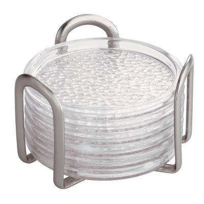 iDESIGN Rain Stainless Steel Drink Coaster with Holder Clear: Kitchen Storage, 5x5x3, Spot Clean, 1.1 lbs