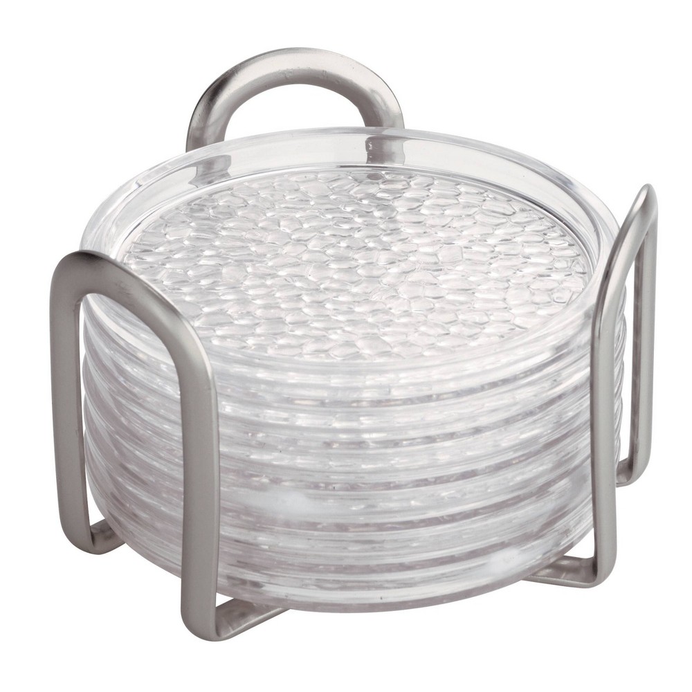 iDESIGN Rain Stainless Steel Drink Coaster with Holder Clear: Kitchen Storage, 5x5x3, Spot Clean, 1.1 lbs