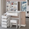 VYNXARIA 37"Middle Size Left Bedside Cabinet Vanity Table&Cushioned Stool,Extra Large Right sliding mirror,Suitable For Large Space,White - 3 of 4
