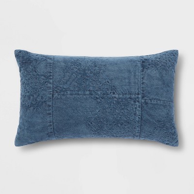 Navy velvet lumbar discount pillow