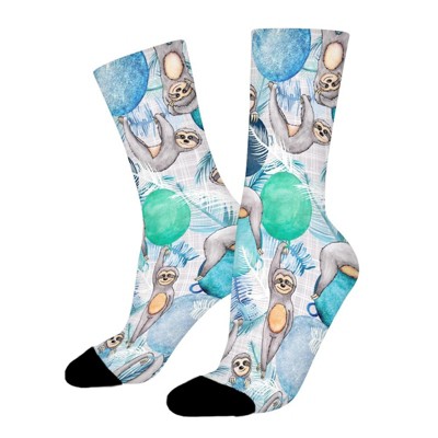 Sloth Party Women Printed Crew Socks Funny Funky Socks Soft Polyester Novelty Gifts for Artists Men