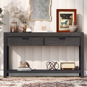 Luxurious Acacia Wood Veneer Console Table, Entryway Table With 2 Drawers And 1 Shelf,  Console Table Contemporary, Modern Sofa Table-Cuddlewood - 1 of 4