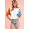 I AM A FASHION JUNKY Light Blue Color Block Textured Loose Fit T Shirt - 4 of 4
