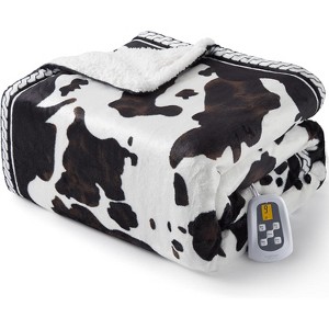 Heated Electric Blanke, Cow Print Fast Heating Blankets with LCD Controller, 10 Heat Levels & 1-12H Time Settings Auto Off - 1 of 4