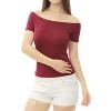 INSPIRE CHIC Women's Short Sleeves Off The Shoulder Stretchy Fabric Solid Crop Top - 2 of 4