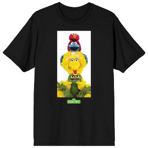 Sesame Street Sesame street stacked group Black Short Sleeve Adult T-Shirt - 1 of 4