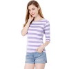 INSPIRE CHIC Women's Elbow Sleeves Boat Slim Fit Casual Stripe Animal Print Multi Floral Pattern T-Shirt - 2 of 4