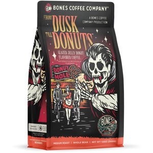 Bones Coffee Company From Dusk Till Donuts Whole Coffee Beans Jelly Donut Flavor 12 oz Medium Roast (Whole Bean) - 1 of 3