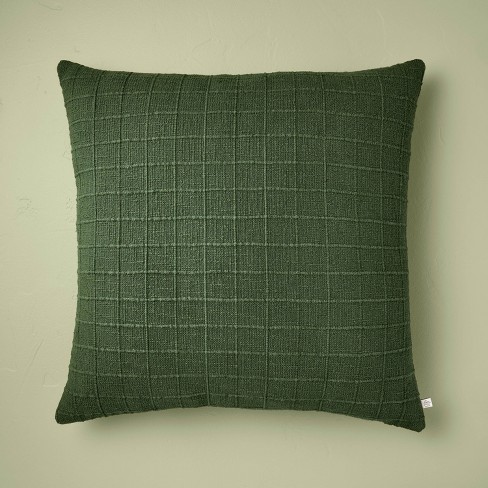 24 x24 Textured Grid Square Throw Pillow Dark Green Hearth Hand With Magnolia Target