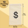Juvale 7" Set of 12 Money Bag Pouches with Drawstring Closure Canvas Cloth and Dollar Sign Design for Toy Party Favors - 4 of 4