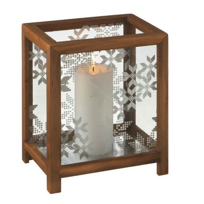 Ganz 10" Alpine Chic Nordic Snowflake Wooden Christmas Pillar Candle Holder