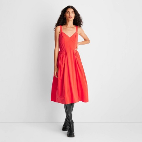 Women's Strappy Red Fit And Flare Midi Dress - Future Collective™ With  Reese Blutstein Red 16 : Target