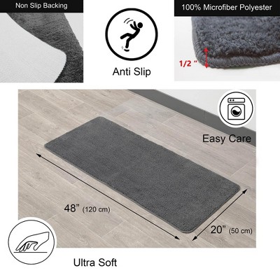 Dark Gray Microfiber Polyester Double Sink Bath Runner Rug